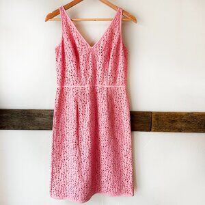Ann Taylor‎ Pink Lace Dress Midi Floral Pattern 4 Lined